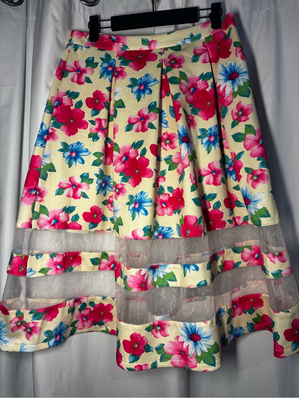 DO+BE Yellow A-Line Skirt with Pink & Blue Floral Print